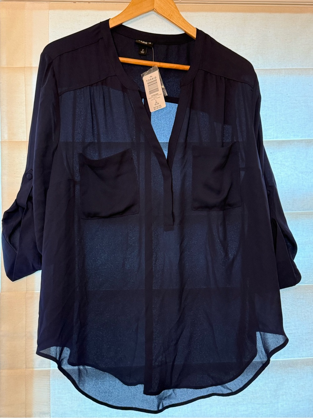 torrid Sheer Navy Buttonless V-Neck Blouse